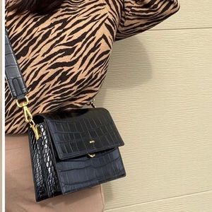 JW PEI Black Croc Flap Bag